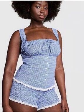 Super CUTE Frankie’s PINK Victoria's Secret Blue and White Gingham (Shorts ONLY)